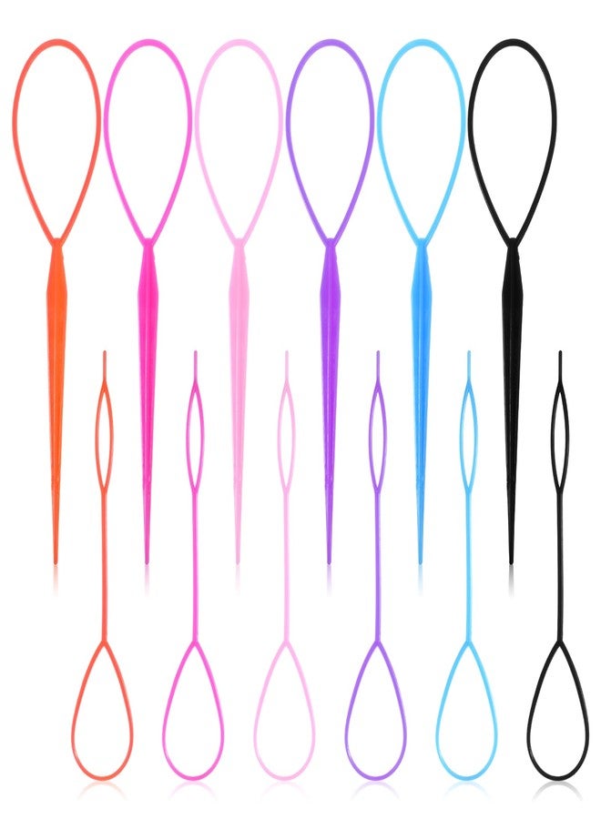 Zelphvt 12 PCS Hair Pull Through Tool Topsy Tail Hair Loop Tool Hairs Styling Accessories, French Braid Loop in Large and Small for Women 6 Colors - Image 1